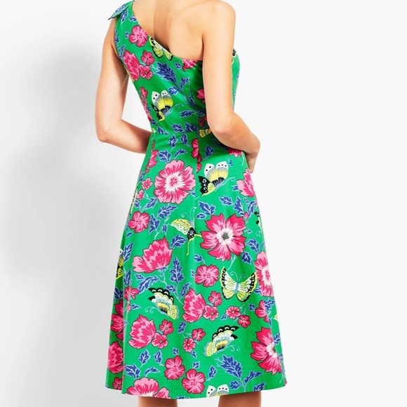 Talbots One-Shoulder Fit And Flare Green Pink Floral Elegant Dress NWT - Picture 2 of 13